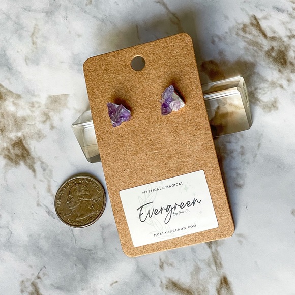 Amethyst Earring Studs Handmade - Picture 3 of 6